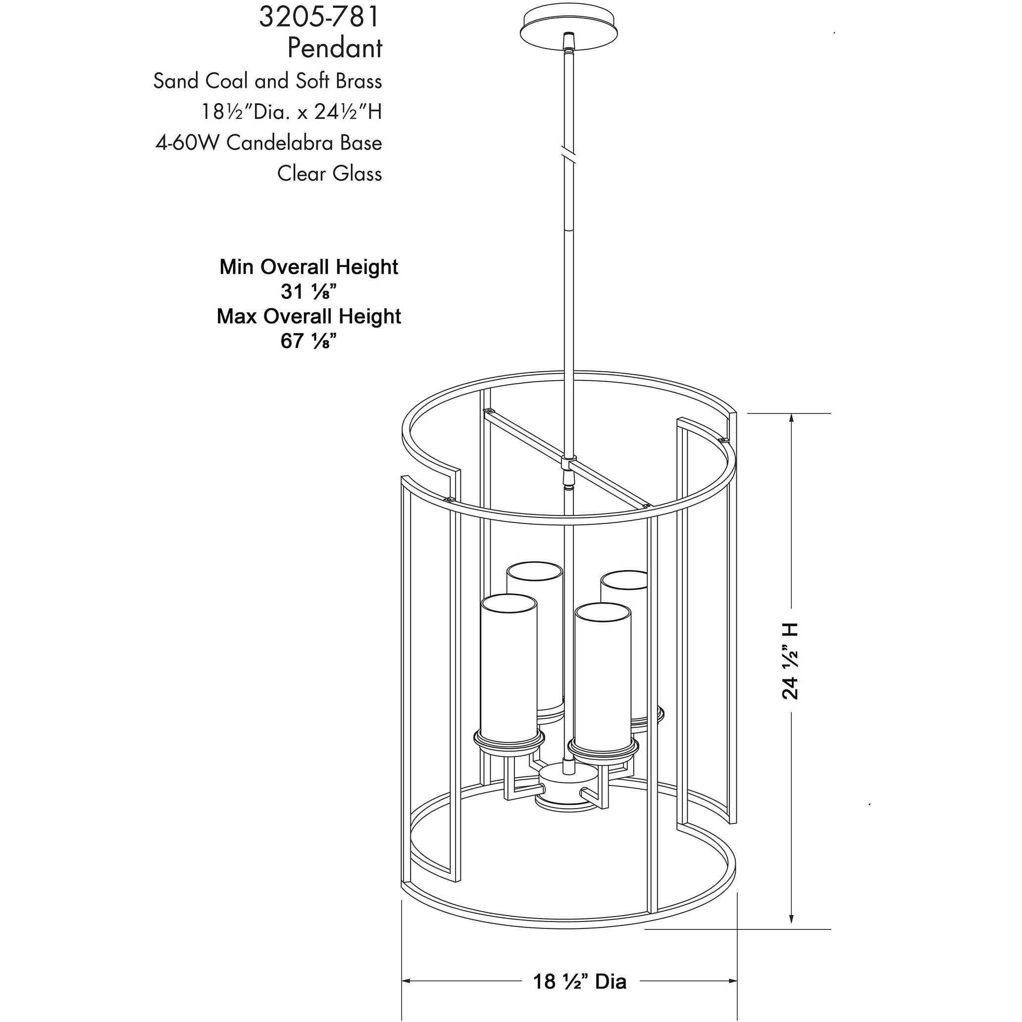 Hillstone 4 Light 18.5 inch Soft Brass And Sand Coal Pendant Ceiling Light